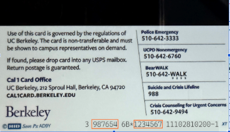 Photo showing which digits are needed on the form from the back of the Cal 1 Card.